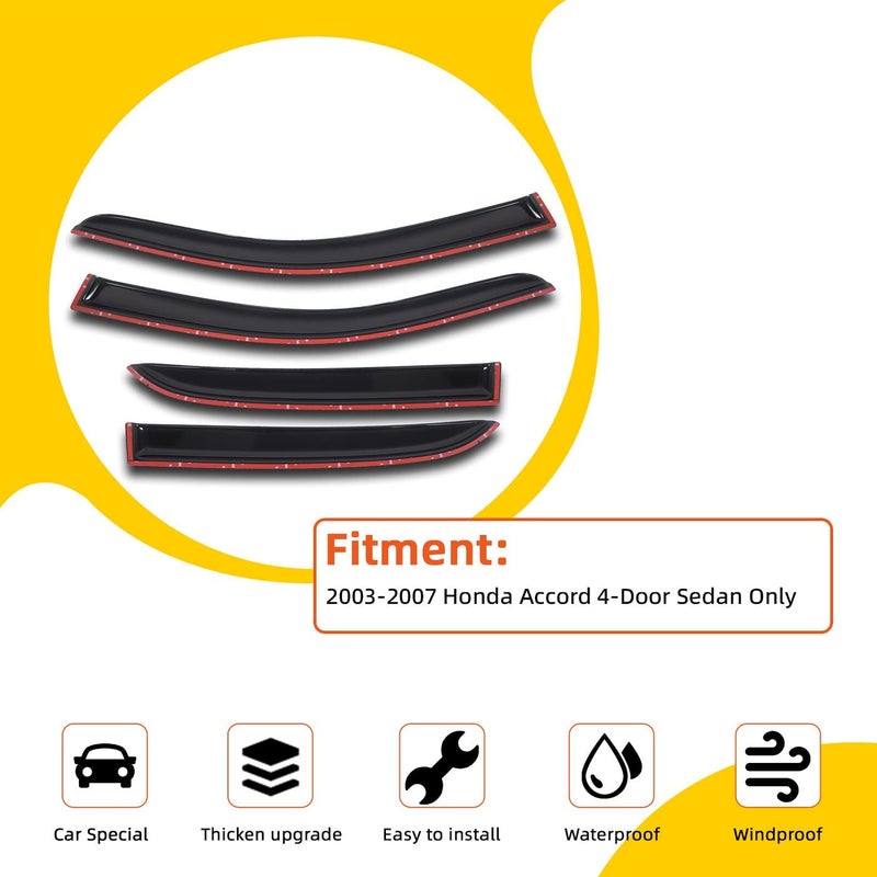 PLDDE 4pcs Window Visors Compatible with 2003-2007 Honda Accord 4-Door Sedan Front+Rear Sun/Rain Guard Wind Deflector Vent Outside Mount - Image 2